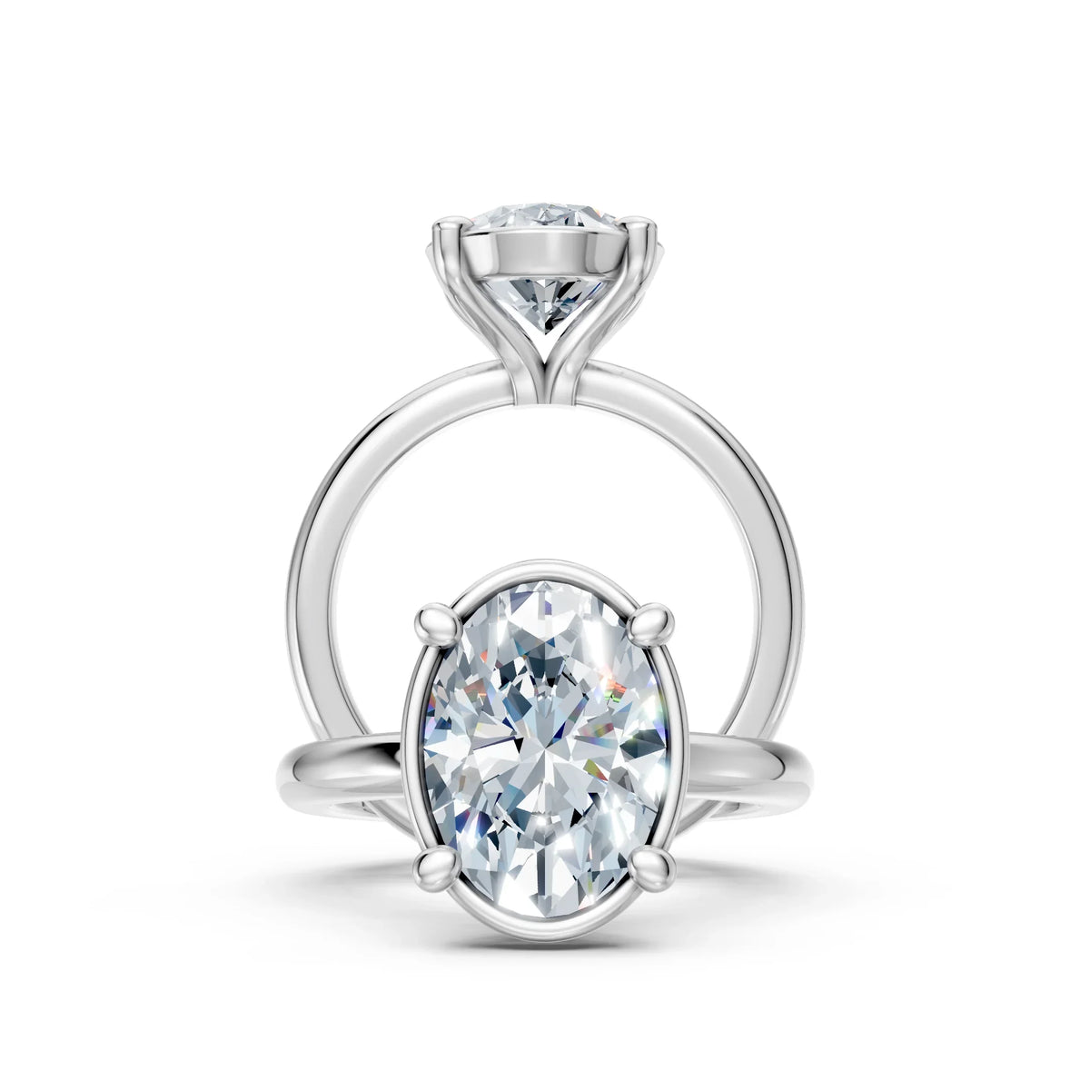 Elegant oval diamond engagement ring with sleek white gold band