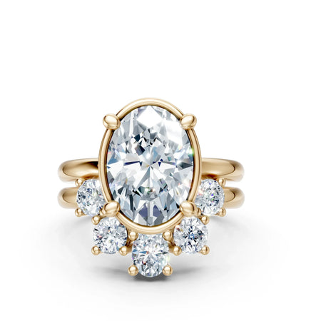 Oval diamond engagement ring in gold with side stones, custom made-to-order jewelry