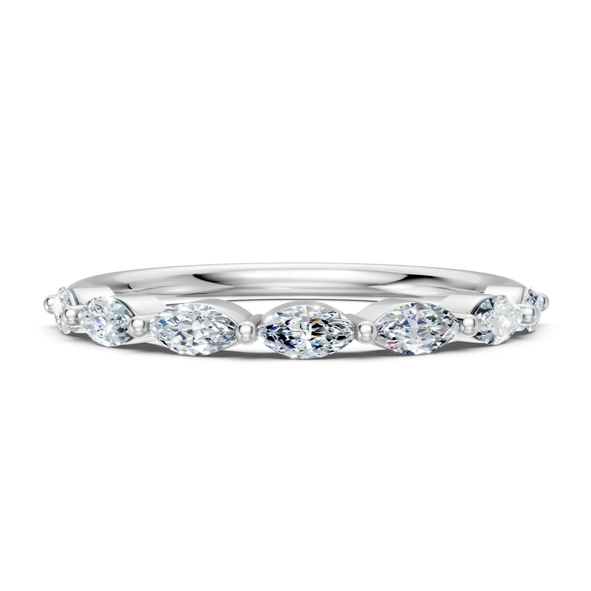 Elegant marquise diamond eternity band with sparkling stones in white gold