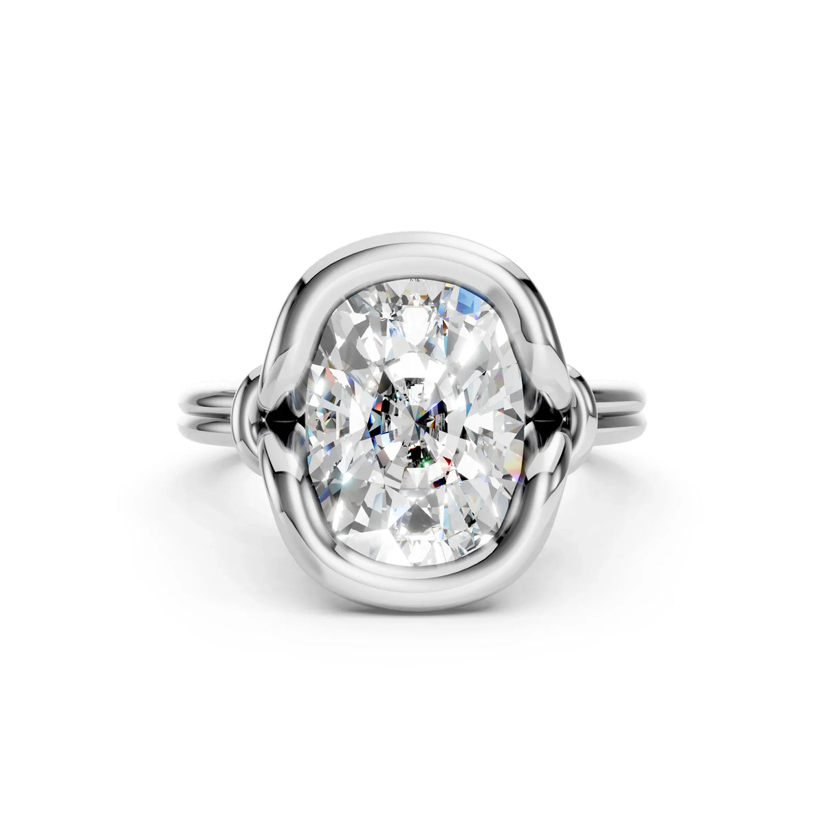 Elegant oval diamond engagement ring with unique twisted band design
