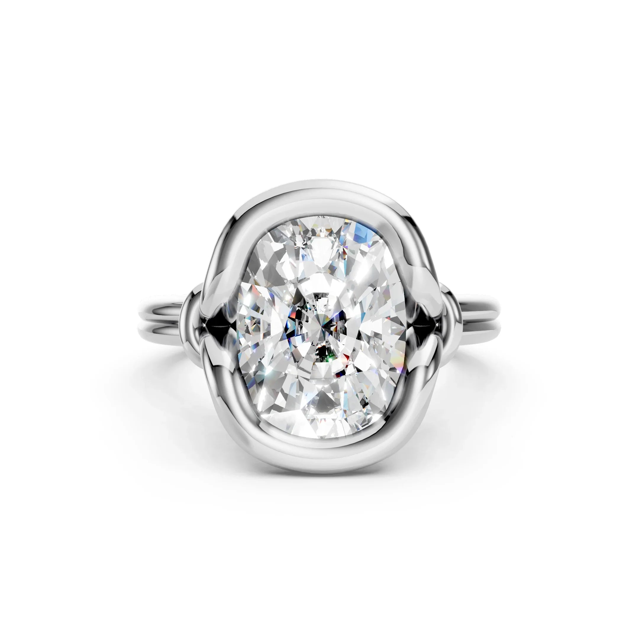 Elegant oval diamond engagement ring with unique twisted band design