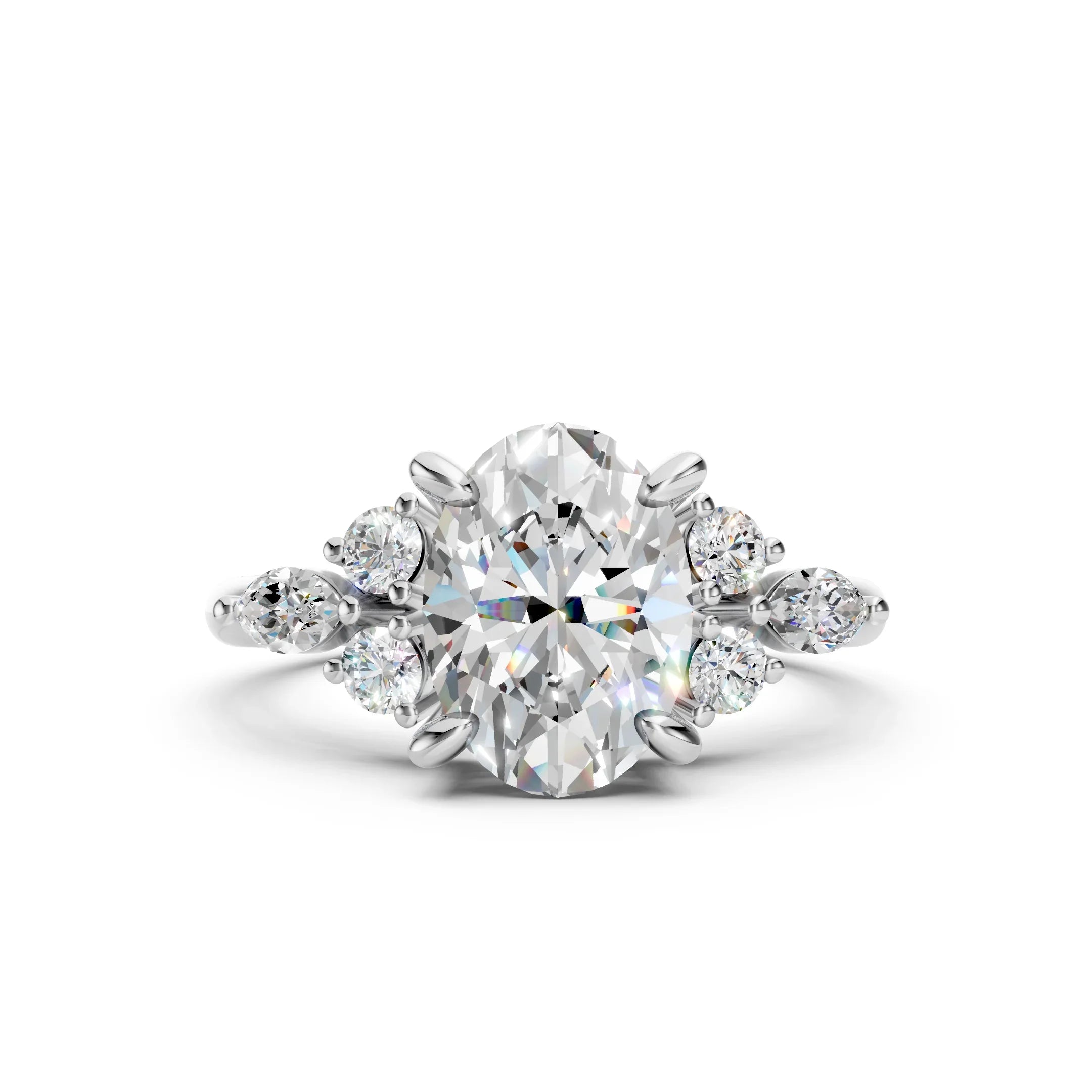 Elegant oval diamond engagement ring with side accents, custom-made for your dream proposal