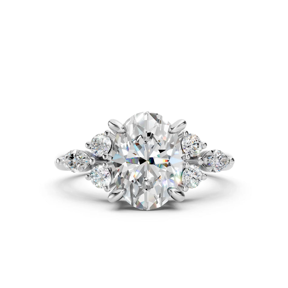 Elegant oval diamond engagement ring with side accents, custom-made for your dream proposal