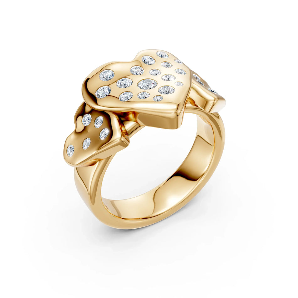 Boho Three Hearts Ring Lab Diamonds .50 ct.