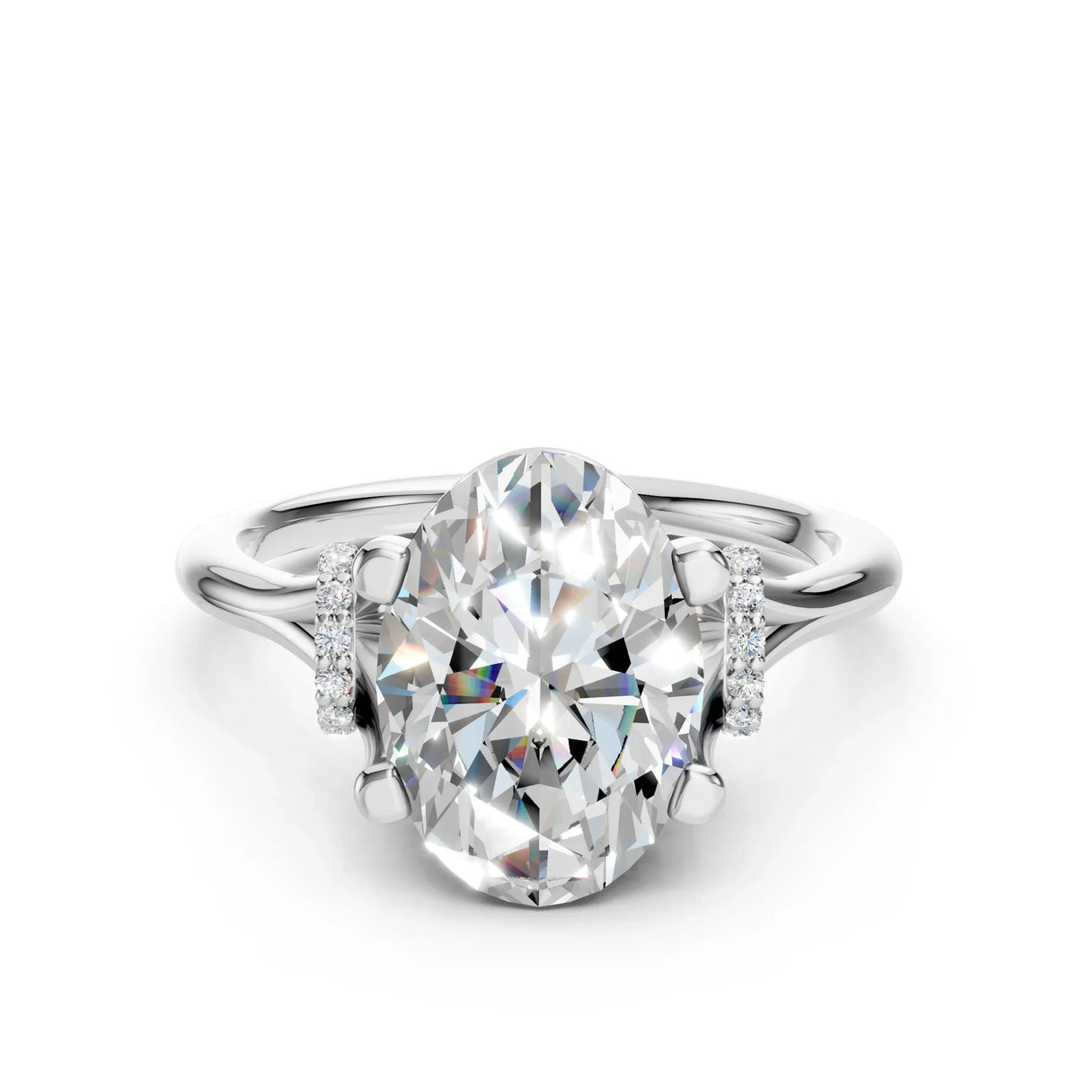 Oval lab diamond ring with split shank solitaire setting by Bel Viaggio Designs