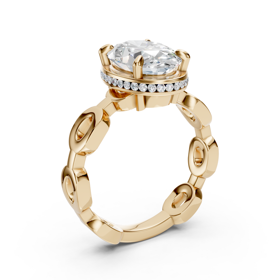 Bel Viaggio Designs oval lab diamond solitaire engagement ring with gold link band