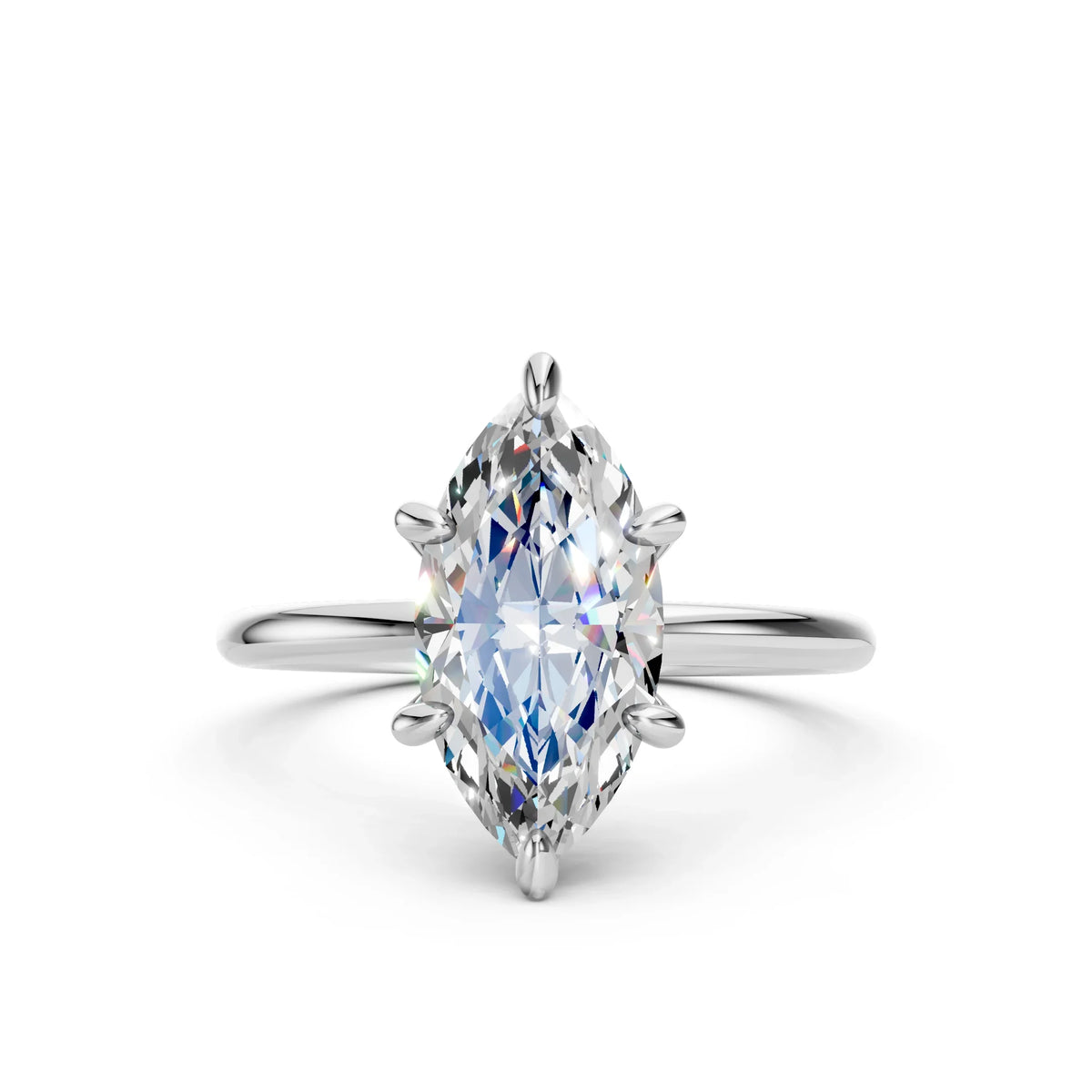 Lab diamond marquise engagement ring by Bel Viaggio Designs with a polished silver band