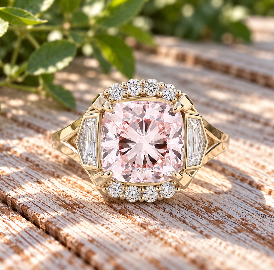 Pink Lab Diamond Engagement Ring Cushion Cut