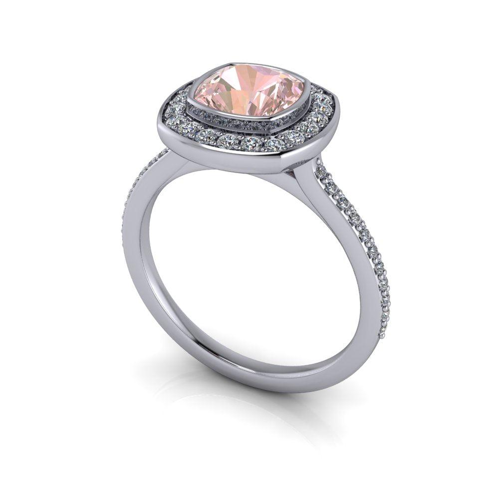 Morganite Engagement Ring Halo Ring - Bel Viaggio Designs