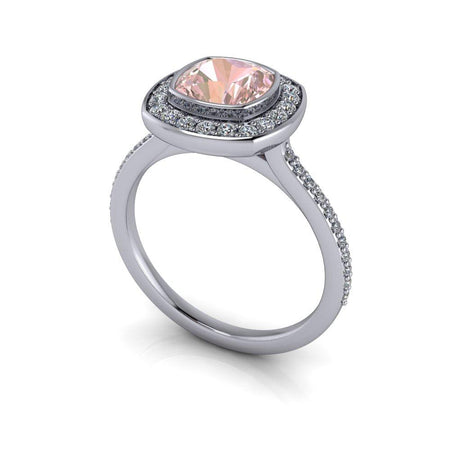 Morganite Engagement Ring Halo Ring - Bel Viaggio Designs