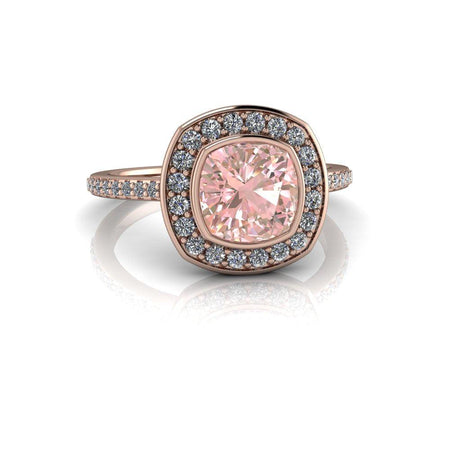 Morganite Engagement Ring Halo Ring - Bel Viaggio Designs