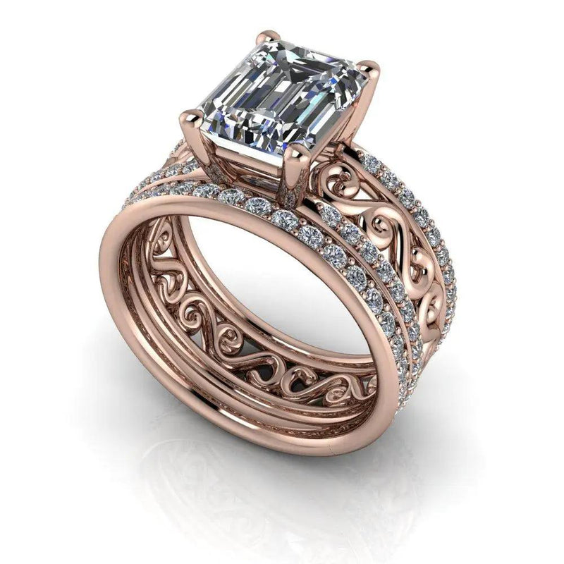 3.50 CTW Lab Grown Diamond Bridal Set Emerald Cut Colorless Moissanite Ring-Bel Viaggio Designs
