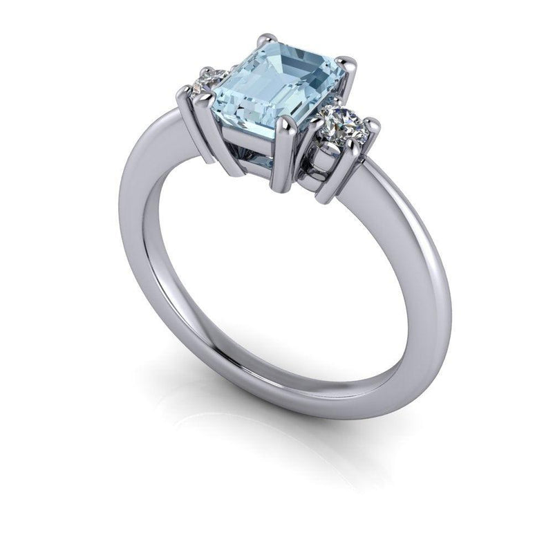 1.20 CT Emerald Cut Aquamarine & Diamond Engagement Ring-Bel Viaggio Designs