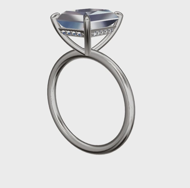 Moissanite Ring Radiant Cut Thin Band Hidden Halo