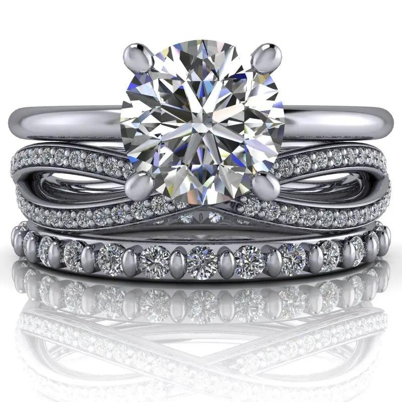 Stacking Bridal Set, Colorless Moissanite Engagement Ring – Bel Viaggio ...