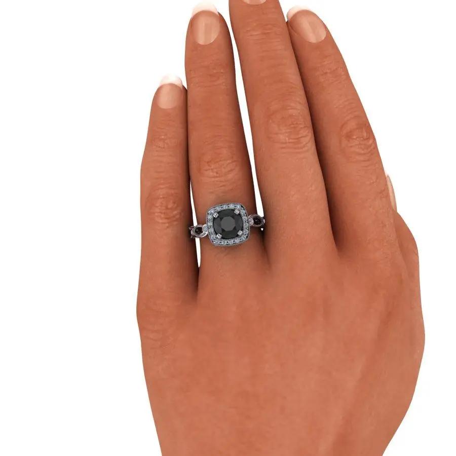 Black Diamond Engagement Ring Halo Setting - Bel Viaggio