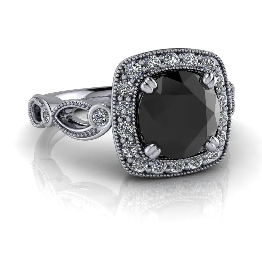 Black Diamond Engagement Ring Halo Setting - Bel Viaggio