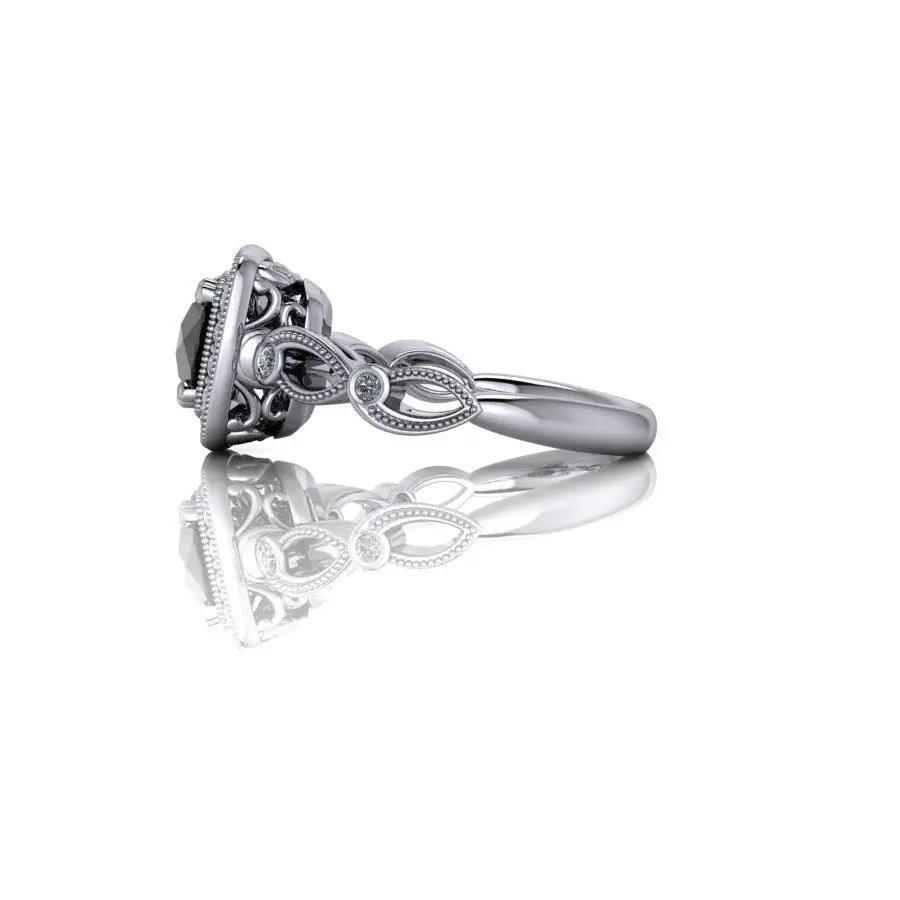 Black Diamond Engagement Ring Halo Setting - Bel Viaggio