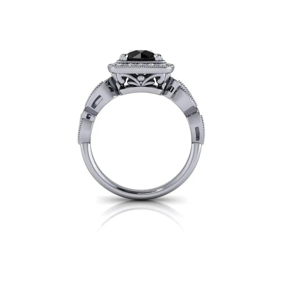 Black Diamond Engagement Ring Halo Setting - Bel Viaggio