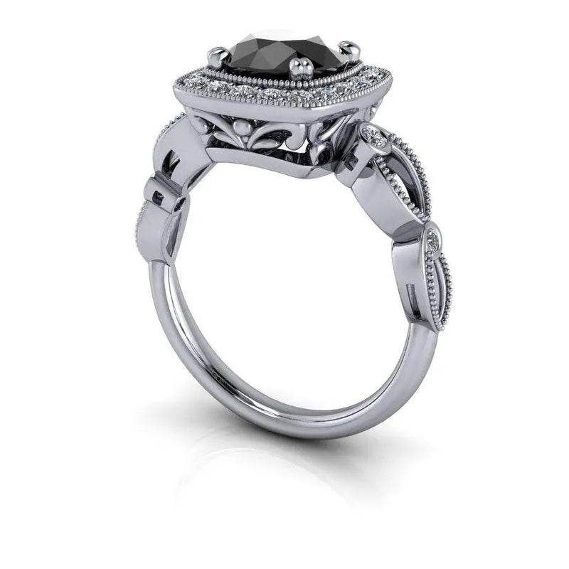 Black Diamond Engagement Ring Halo Setting - Bel Viaggio