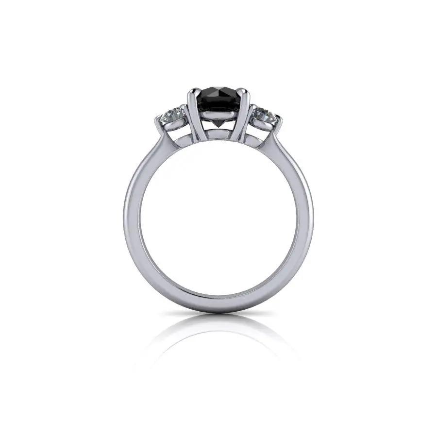 Black Diamond Engagement Ring Three Stone - Bel Viaggio