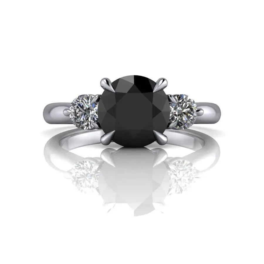 Black Diamond Engagement Ring Three Stone - Bel Viaggio