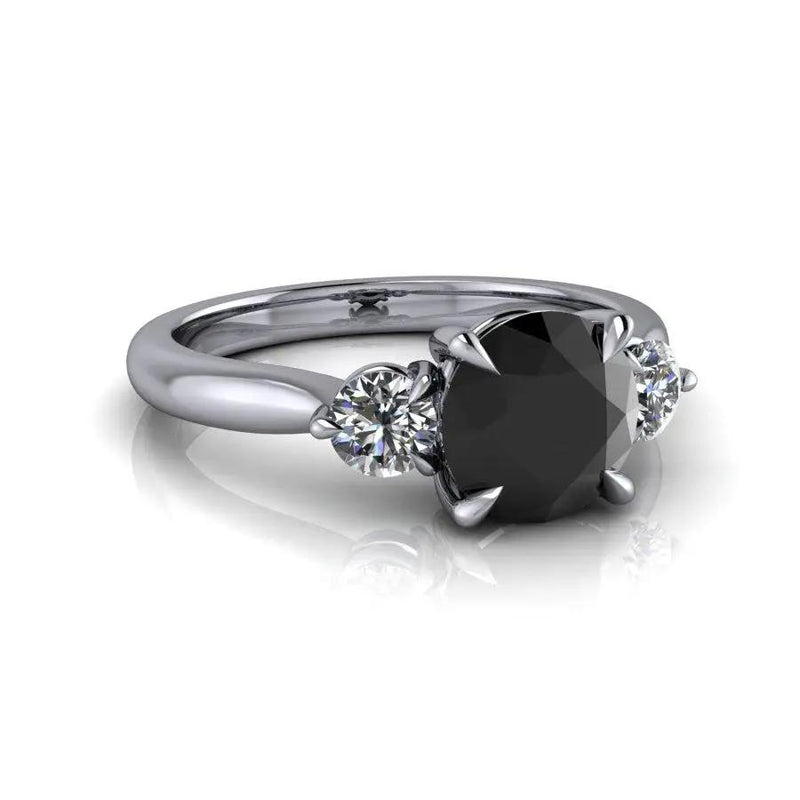 Black Diamond Engagement Ring Three Stone - Bel Viaggio