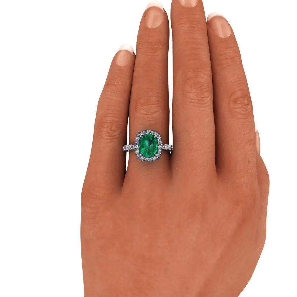 Cushion cut shops emerald diamond ring