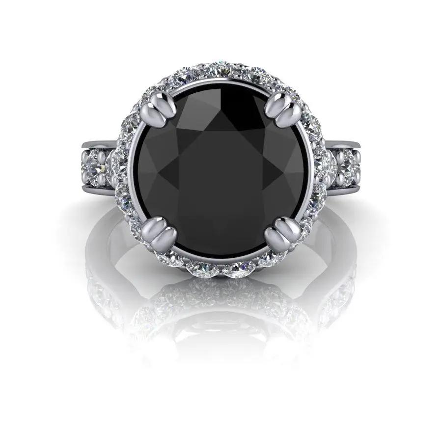 Black Diamond Ring Vintage Halo Engagement Ring 4.21 ctw