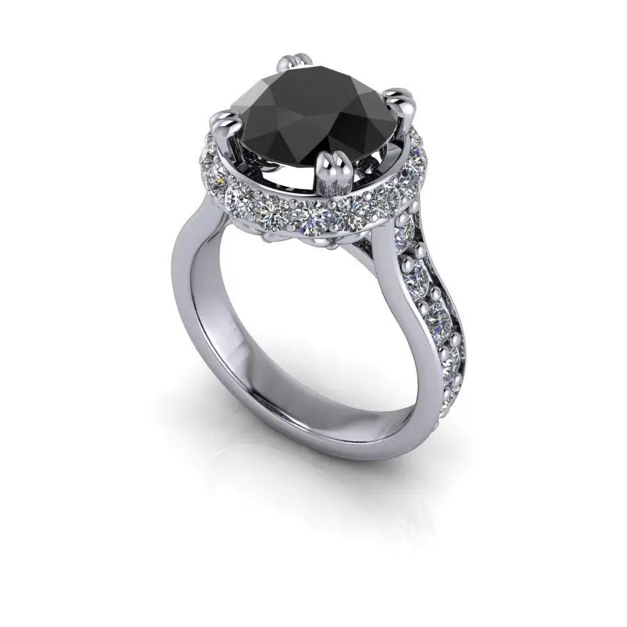 Black Diamond Ring Vintage Halo Engagement Ring 4.21 ctw