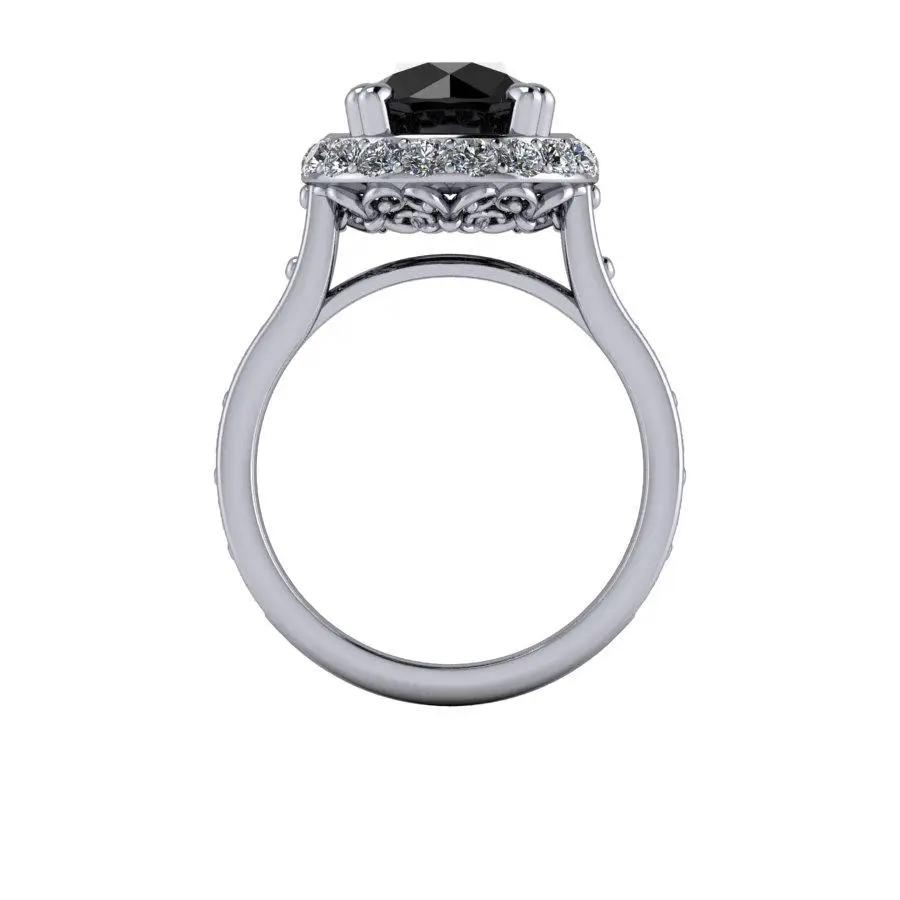 Black Diamond Ring Vintage Halo Engagement Ring 4.21 ctw