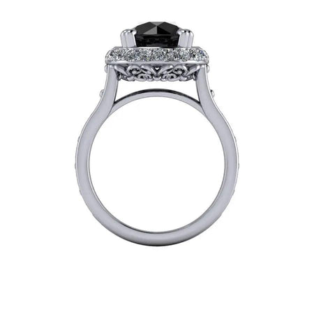 Black Diamond Ring Vintage Halo Engagement Ring 4.21 ctw