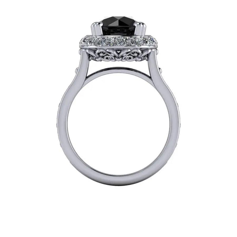 Black Diamond Ring Vintage Halo Engagement Ring 4.21 ctw