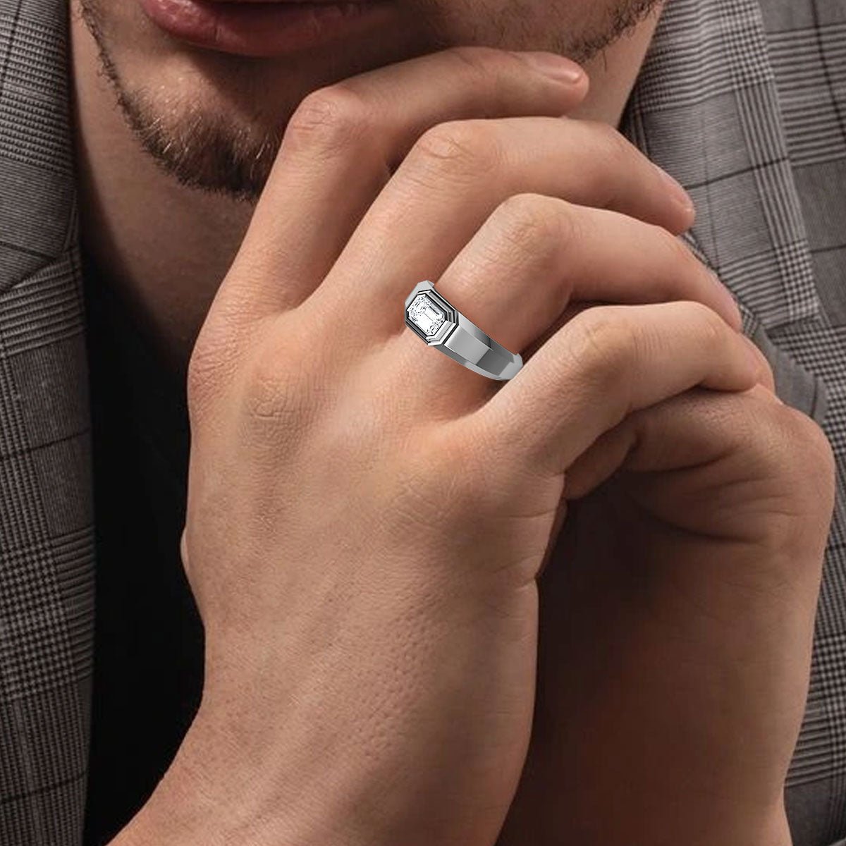 Emerald Cut Lab Grown Diamond Mens Wedding Band ctw – Bel