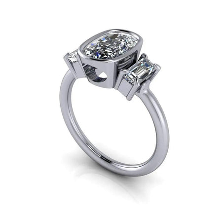 Cushion Cut Moissanite Ring Bezel Set READY TO SHIP