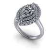 Marquise cut moissanite engagement ring with double halo on white gold band