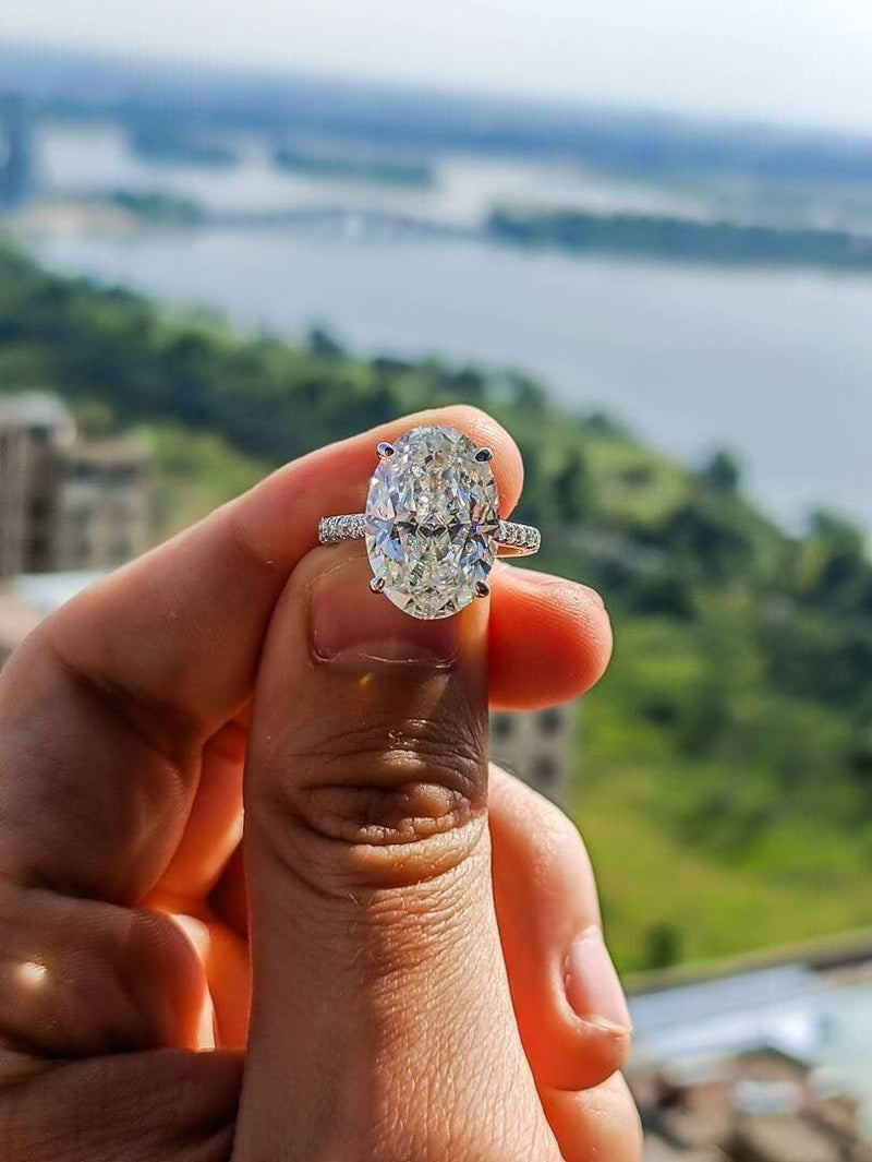 Moissanite 3-Stone Classic Engagement Ring and Wedding Band Bridal Set –  Peora