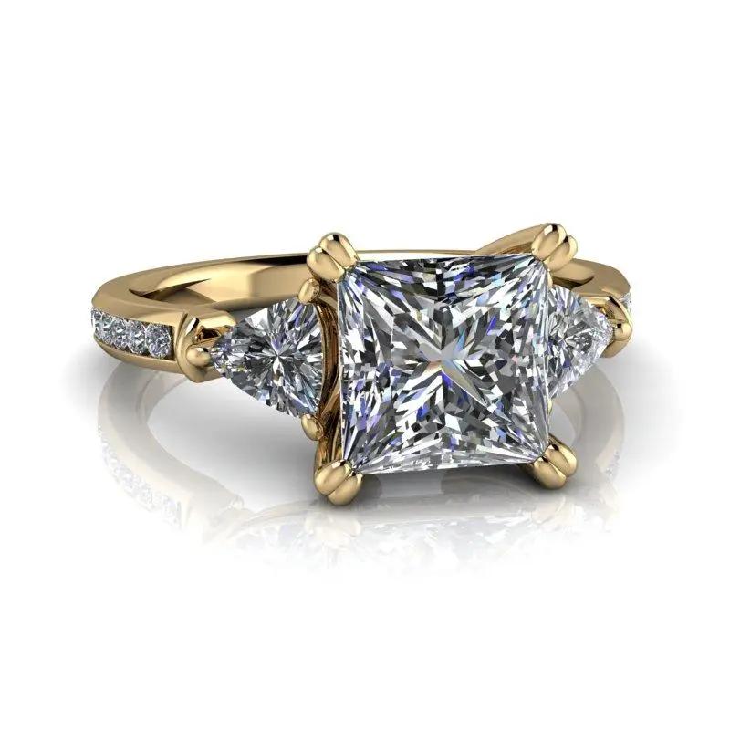 Trillion Princess Cut Moissanite Ring ctw 10kt yellow gold