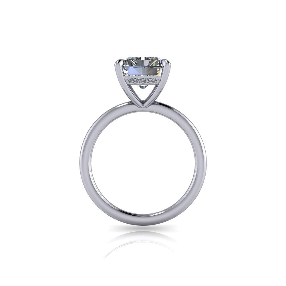 Moissanite Ring Radiant Cut Thin Band Hidden Halo