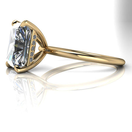 Moissanite Ring Radiant Cut Thin Band Hidden Halo