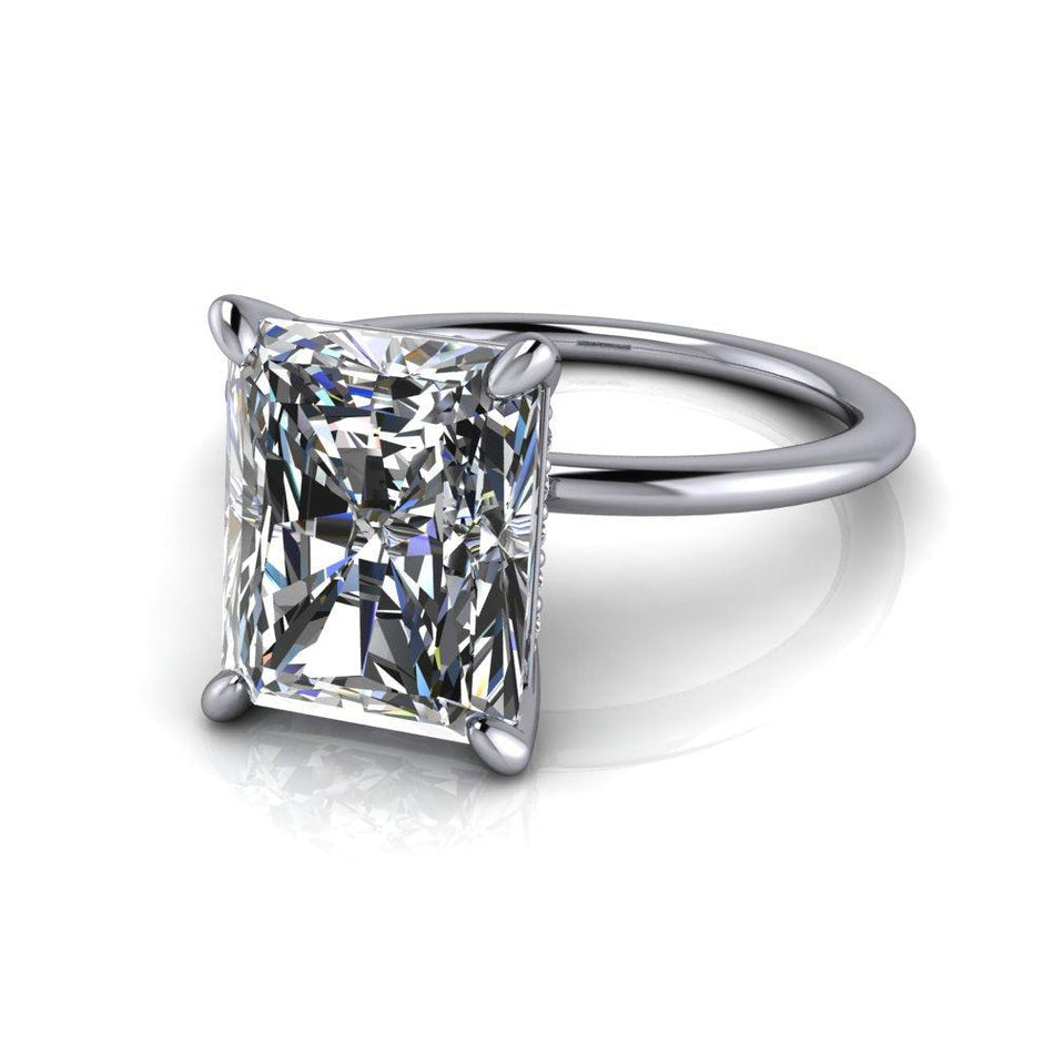 Moissanite Ring Radiant Cut Thin Band Hidden Halo