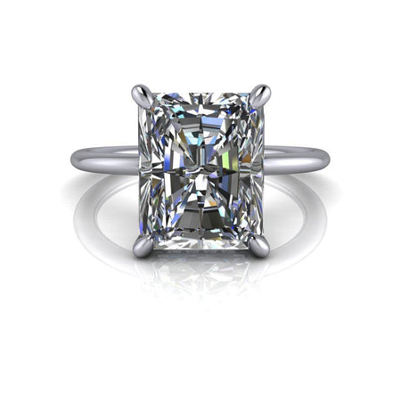 Moissanite Ring Radiant Cut Thin Band Hidden Halo